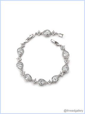 Teardrop Cubic Zirconia Wedding Bracelet for Brides & Bridesmaids Adjustable